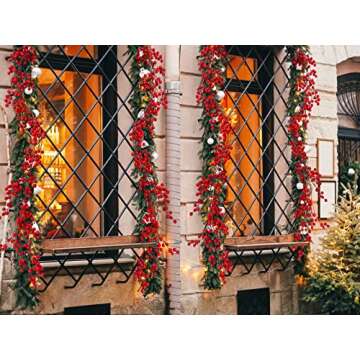 Red Berry Christmas Garland Decor for Home Berry Garland Decor for Indoor Outdoor Holiday Christmas Dinner Party Christmas Garden Decorations