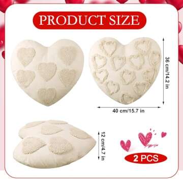 Suzile 2 Pcs Valentines Heart Throw Pillow 14.17 x 15.74 in Heart Shaped Love Accent Pillow with Cor...
