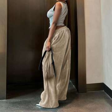 Monkay Women's Corduroy Pants Y2k Vintage Wide Leg Pants Mid Waist Elastic Waist Loose Fit Straight ...