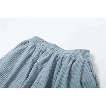 Monkay Women's Corduroy Pants Y2k Vintage Wide Leg Pants Mid Waist Elastic Waist Loose Fit Straight Pockets Trousers (Khaki,Large)