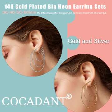 Elegant Silver Gold Hoop Earrings Set for Women - Hypoallergenic