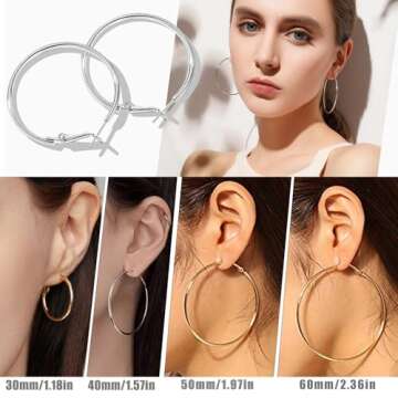 Elegant Silver Gold Hoop Earrings Set for Women - Hypoallergenic