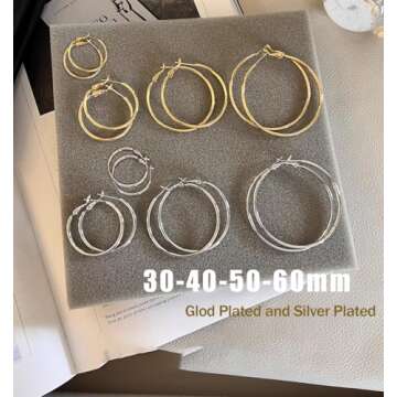 Elegant Silver Gold Hoop Earrings Set for Women - Hypoallergenic