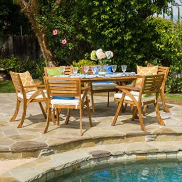 Christopher Knight Home Hermosa Acacia Outdoor Dining Set, 7-Pcs Elegance
