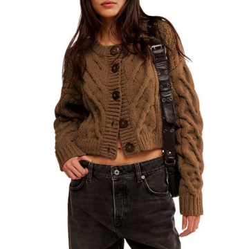 Zhiyouni Women's Cropped Cardigan - Chic Chunky Knit Style