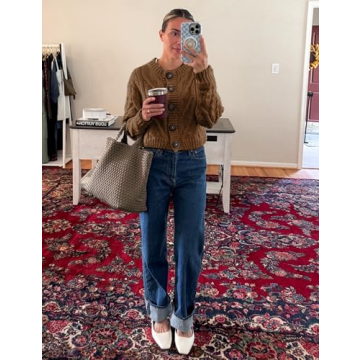 Zhiyouni Women's Cropped Cardigan - Chic Chunky Knit Style