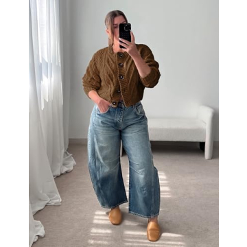 Zhiyouni Women's Cropped Cardigan - Chic Chunky Knit Style