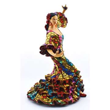 ART ESCUDELLERS Decorative Figure Flamenco Dancer in Gold Mosaic of Resin Hand Painted with The Modernist Technique TRENCADIS, in The Gaudí Style. 7,09" x 6,69" x 11,02"