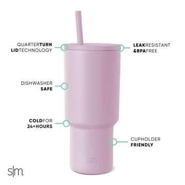 Simple Modern 30 oz Tumbler with Lid and Straw | Insulated Reusable Stainless Steel Water Bottle Iced Coffee Cup Travel Mug | Gifts for Women Men Him Her | Trek Collection | 30oz | Lavender Mist