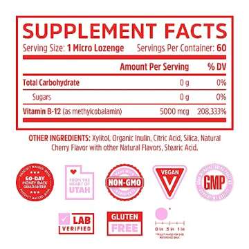 Zhou Nutrition Methyl (Vitamin B12) Lozenges, 5000 mcg for Maximum Absorption and Active Energy, Veg...