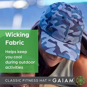 Gaiam Women's Running Hat - Classic Fitness Navy Hat for Women with Ponytail Hole & Quick-Dry Sweatband, Adjustable Moisture-Wicking Navy Blue Hat for Baseball, Hiking, & Summer Beach Vacation - Navy