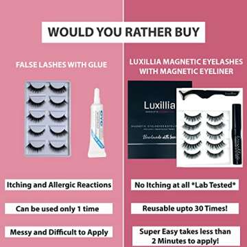 Luxillia Magnetic Eyelashes with Eyeliner 7 Piece Set, Most Natural Looking Magnetic Lashes Kit with...