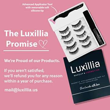 Luxillia Magnetic Eyelashes with Eyeliner 7 Piece Set, Most Natural Looking Magnetic Lashes Kit with Applicator, Best 8D, 3D Look, Reusable Fake Eye Lash, No Glue, Strongest Waterproof Liquid Liner