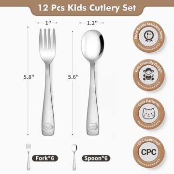 Engaging DRKIO Stainless Steel Toddler Utensils Set - 12 Piece Kid's Cutlery For Fun Mealtimes