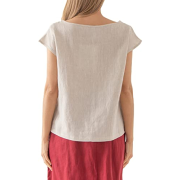 Amazhiyu Women's 100% Linen Casual Cap Sleeve Top