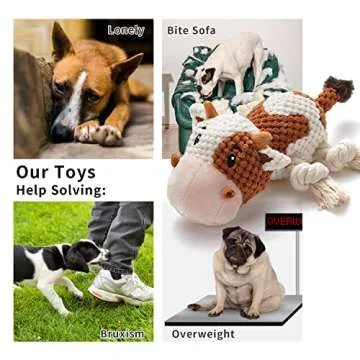 Sedioso Dog Toys, Dog Plush Toy for Large Breed, Cute Squeaky Dog Toys with Crinkle Paper, Dog Chew Toys for Puppy, Small, Middle, Big Dogs (Cow)