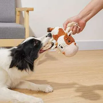 Sedioso Dog Toys, Dog Plush Toy for Large Breed, Cute Squeaky Dog Toys with Crinkle Paper, Dog Chew Toys for Puppy, Small, Middle, Big Dogs (Cow)