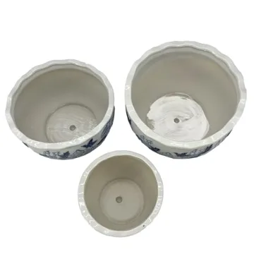 Elegant Blue & White Ceramic Planter Set of 3 for Home Decor
