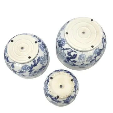 Elegant Blue & White Ceramic Planter Set of 3 for Home Decor