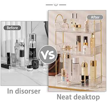 shuang qing Bathroom Counter Organizer Countertop Storage, Cosmetics Skincare Shelf Organizer, Makeup Organizer Perfume for Dresser Vanity Tray, Spice Rack Organizer for Kitchen(3 Tier-Clear)