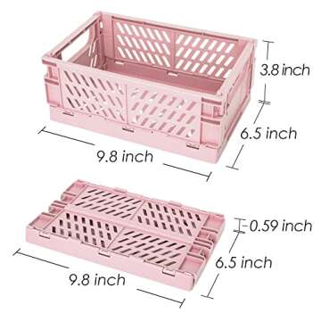 Xuanmuque 5-Pack Collapsible Plastic Storage Baskets for Organizing with Handle, Crate Bin for Desk Bedroom Office Bedroom, 9.8InL x 6.5InW x 3.8InH, Multicolor, 5 Pack