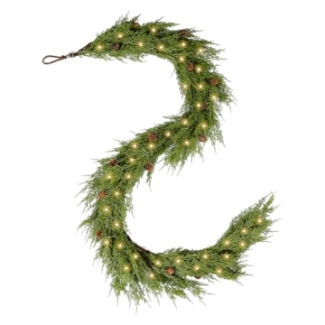 WBHome Real Touch Cypress Cedar & Pine Cone Evergreen Garland for Christmas Holiday Seasonal Outdoor...