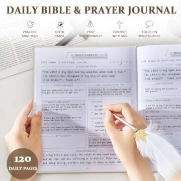 5 MINUTES A DAY Daily Prayer Journal for Woman, Bible Study Notebook for Note Taking, Guide Devotional Journal, Christian Planner Gifts for Women & Men (7.5 x 9”,120 Days)-Beige