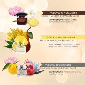 Versace Perfume for Women Variety 3-Piece Mini Gift Set – Yellow Diamond, Crystal Noir, Bright Cry...