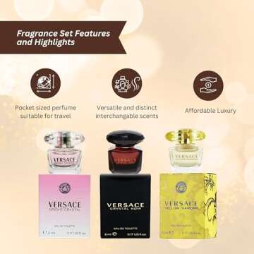 Versace Perfume for Women Variety 3-Piece Mini Gift Set – Yellow Diamond, Crystal Noir, Bright Crystal
