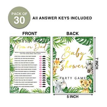 ISOVF 30 Woodland Baby Shower Games - Guess Who Mom or Dad | Safari Theme Party Supplies