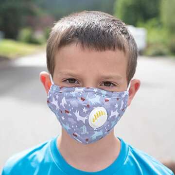 Children’s Reusable Cotton Dust Face Cover with Filter. 2 Masks Plus 4 Filters. Wash and Re-usable Made with 100% Cotton for A Comfortable Wear All Day Long. (Gray n Beige)