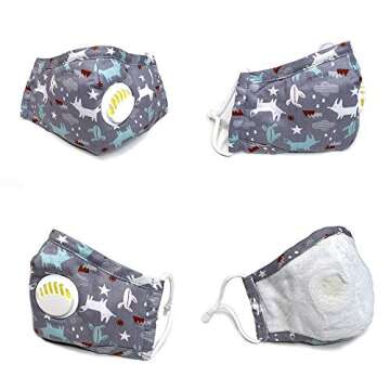 Children’s Reusable Cotton Dust Face Cover with Filter. 2 Masks Plus 4 Filters. Wash and Re-usable Made with 100% Cotton for A Comfortable Wear All Day Long. (Gray n Beige)