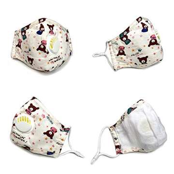 Children’s Reusable Cotton Dust Face Cover with Filter. 2 Masks Plus 4 Filters. Wash and Re-usable Made with 100% Cotton for A Comfortable Wear All Day Long. (Gray n Beige)