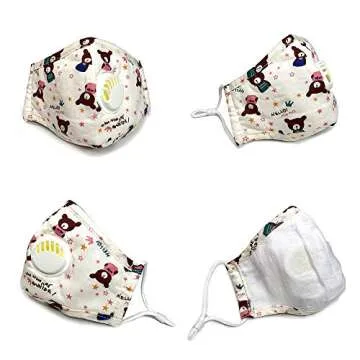 Children’s Reusable Cotton Dust Face Cover with Filter. 2 Masks Plus 4 Filters. Wash and Re-usable Made with 100% Cotton for A Comfortable Wear All Day Long. (Gray n Beige)