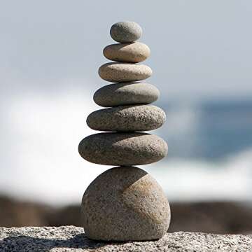 Natural River Rocks Stacked Stone Balanced Rock Cairn Sculpture - Zen Stones Meditation Cairn (Septuple)
