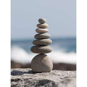 Natural River Rocks Stacked Stone Balanced Rock Cairn Sculpture - Zen Stones Meditation Cairn (Septuple)
