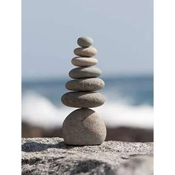 Natural River Rocks Stacked Stone Balanced Rock Cairn Sculpture - Zen Stones Meditation Cairn (Septuple)