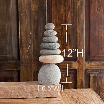 Natural River Rocks Stacked Stone Balanced Rock Cairn Sculpture - Zen Stones Meditation Cairn (Septuple)