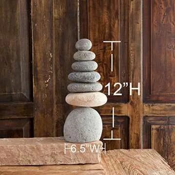 Natural River Rocks Stacked Stone Balanced Rock Cairn Sculpture - Zen Stones Meditation Cairn (Septuple)
