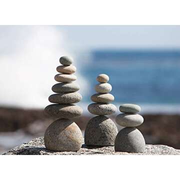 Natural River Rocks Stacked Stone Balanced Rock Cairn Sculpture - Zen Stones Meditation Cairn (Septuple)