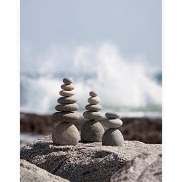 Natural River Rocks Stacked Stone Balanced Rock Cairn Sculpture - Zen Stones Meditation Cairn (Septuple)