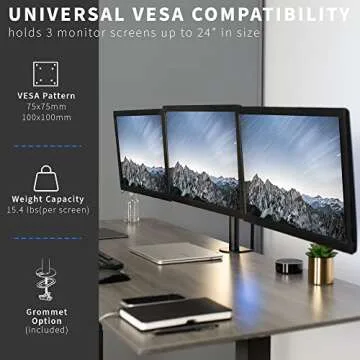 VIVO Triple Monitor Adjustable Desk Mount, Articulating Tri Stand, Holds 3 Screens up to 24 inches, Black, STAND-V003Y