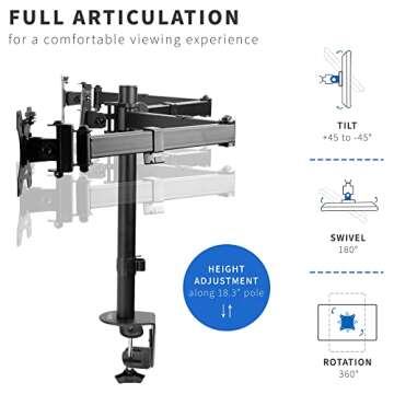 VIVO Triple Monitor Adjustable Desk Mount, Articulating Tri Stand, Holds 3 Screens up to 24 inches, Black, STAND-V003Y