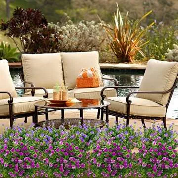 Artificial Flowers, Fake Outdoor UV Resistant Plants Faux Plastic Greenery Shrubs Indoor Outside Hanging Planter Home Kitchen Office Wedding Garden Decor (Magenta)