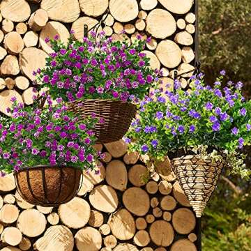 Artificial Flowers, Fake Outdoor UV Resistant Plants Faux Plastic Greenery Shrubs Indoor Outside Hanging Planter Home Kitchen Office Wedding Garden Decor (Magenta)