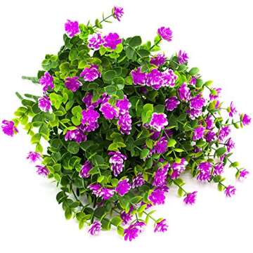 Artificial Flowers, Fake Outdoor UV Resistant Plants Faux Plastic Greenery Shrubs Indoor Outside Hanging Planter Home Kitchen Office Wedding Garden Decor (Magenta)