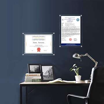 CY craft 8.5x11 Acrylic Wall Mount Floating Picture Frame,A4 Letter Size Photo Frame for Document Certificate Sign Display,Double Panel (Full Frame is 9.4x13.4 inch),Clear,Pack of 1