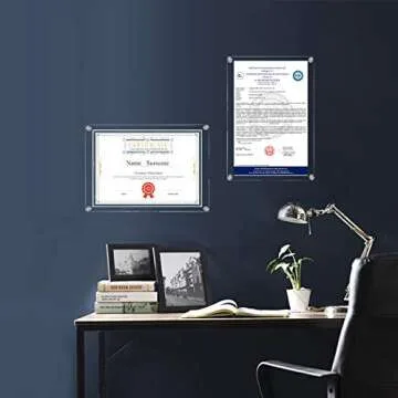 CY craft 8.5x11 Acrylic Wall Mount Floating Picture Frame,A4 Letter Size Photo Frame for Document Certificate Sign Display,Double Panel (Full Frame is 9.4x13.4 inch),Clear,Pack of 1