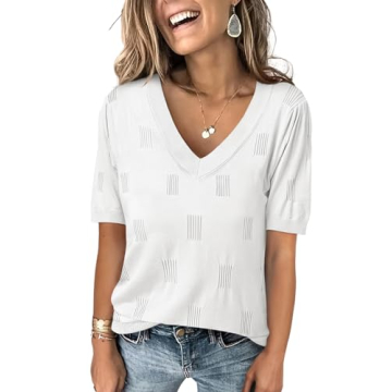 Stylish ANRABESS Women’s Summer V-Neck Sweater - Lightweight Casual Blouse White XX-Large