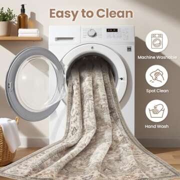 EIEIHOUSE Washable Area Rugs for Living Room - 9x12 Neutral Vintage Distressed Floral Farmhouse Boho Large Soft Floor Rug Indoor Non Slip Carpet for Bedroom Dining Room Office - Brown/Multi